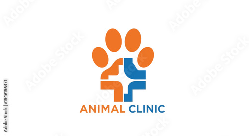 Veterinary Clinic Logo with Paw Print and Cross Symbol.
