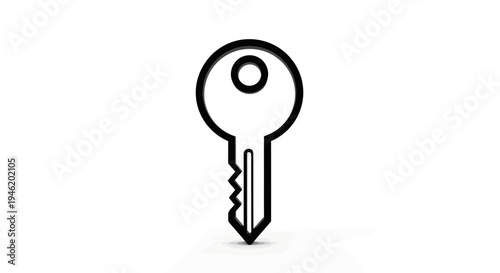 Simple Black and White Line Art Illustration of a Key on a White Background