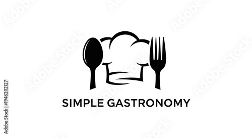 Simple Gastronomy Logo: Chef Hat, Spoon, Fork - Culinary Excellence