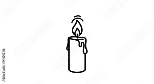 Simple Line Art Candle Flame Burning, Dripping Wax, Minimalist Icon