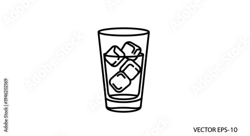 Simple Line Art Icon of a Glass of Water with Ice Cubes