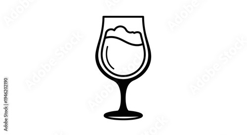 Simple Line Art Icon of a Wine Glass with Beverage