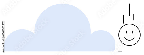 Cloud computing concept. A cloud symbol with a playful smile icon, data transfer and storage. Cloud computing simplifies access, data sharing, storage, and integration for technology applications