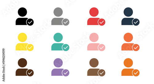 Collection of colorful user profile icons with checkmarks, representing verified accounts or added users in a digital interface.
