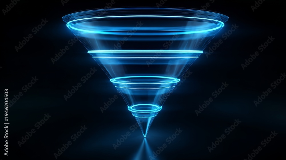 Fototapeta premium Futuristic funnel with a high-tech aesthetic and sharp lighting reflections, copy space
