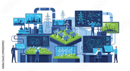 Advanced Smart Grid Control Center with Renewable Energy Integration and Data Visualization.