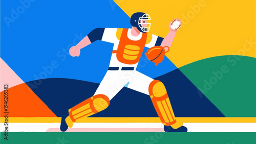 baseball player catcher. sports concept. Simple illustration reminiscent of Scandinavia. Vector illustration. (No text) colorful