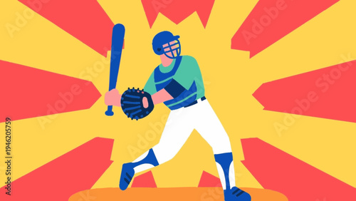 baseball player catcher. sports concept. Simple illustration reminiscent of Scandinavia. Vector illustration. (No text) colorful