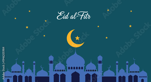 Happy Eid Mubarak Al Fitr FLat Minimalist Design Illustration