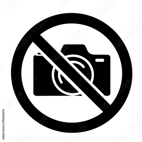 No photography pictogram icon, monochrome 写真撮影禁止のピクトグラム、カメラ禁止アイコン、モノクロ
