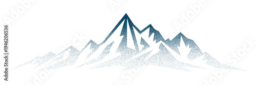 Imitation of a mountain landscape, noisy stippled grainy texture, isolated on white background, banner