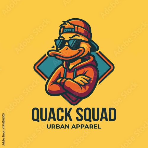 This cool duck character embodies urban style and youth culture, perfect for streetwear branding, appealing to modern, trendy audiences with a playful twist.