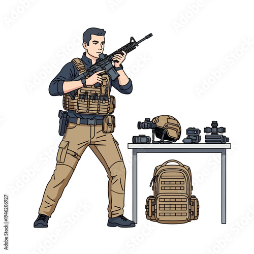 Tactical Soldier with Assault Rifle and Combat Gear
