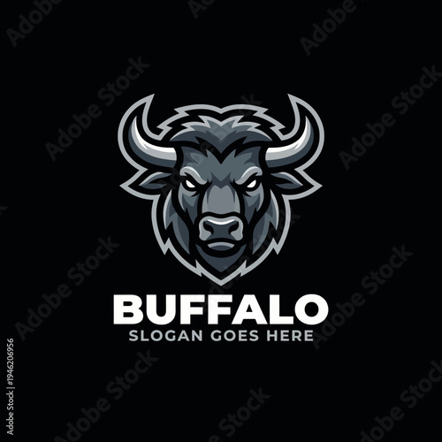 This striking buffalo logo features a fierce and powerful design, perfect for branding purposes in industries related to strength, resilience, and determination.