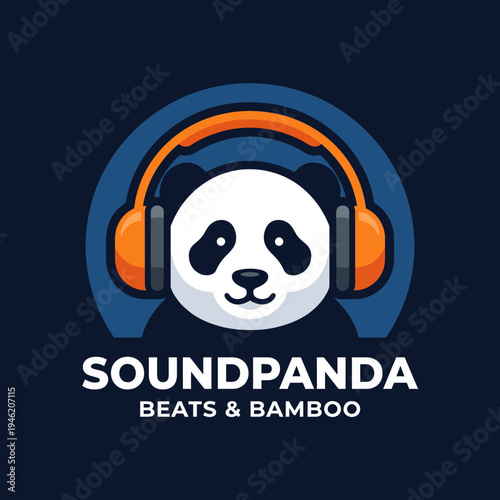 This vibrant logo features a cute panda wearing bright orange headphones, perfect for representing a music-related brand that focuses on fun and creativity.