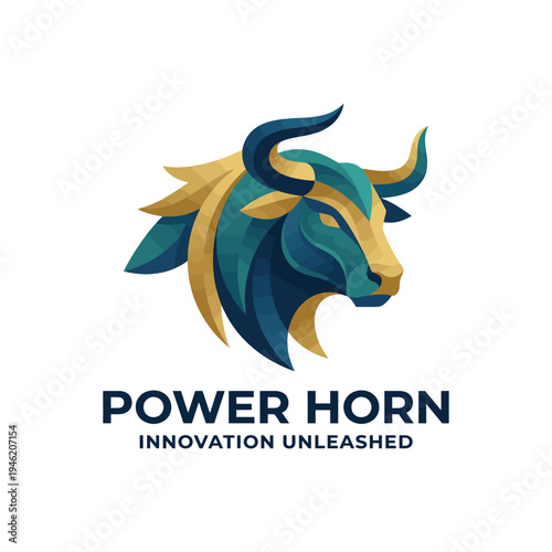 This logo features a stylized bull with vibrant colors, representing strength and innovation, perfect for brands looking for a powerful identity in their design.
