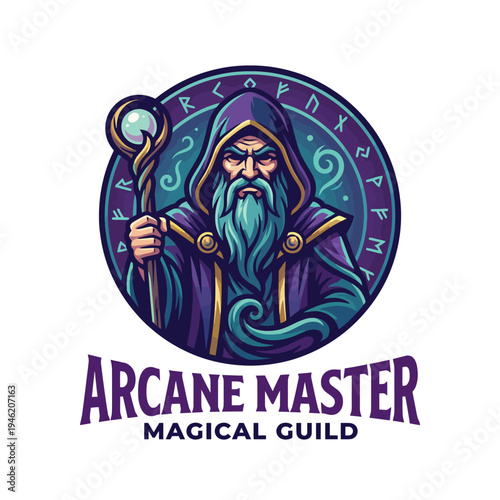 This image portrays a mystical elder wizard holding a staff, surrounded by magical symbols, emphasizing themes of wisdom, power, and mystique in a fantasy world.