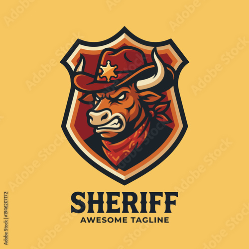 The fierce Sheriff bull mascot embodies strength and authority, perfect for gaming or branding in Western themes that resonate with courage and tradition.