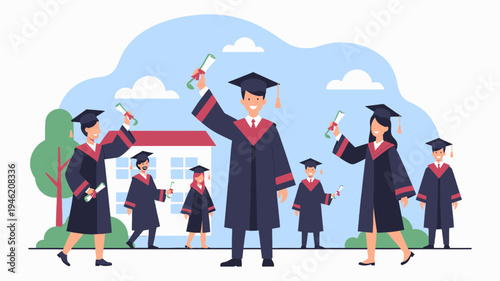 Happy Graduates Celebrating Graduation Day vector illustration