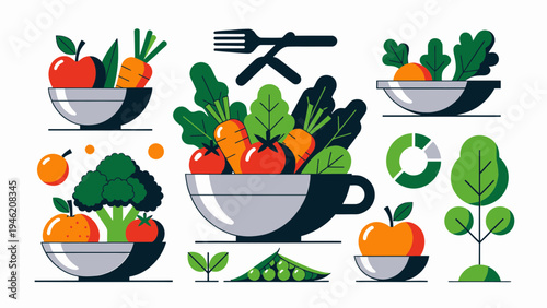 Healthy Eating Icons Vector Graphics vector illustration