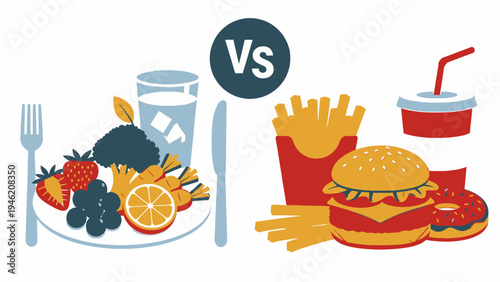 Healthy Diet Versus Fast Food Concept vector illustration