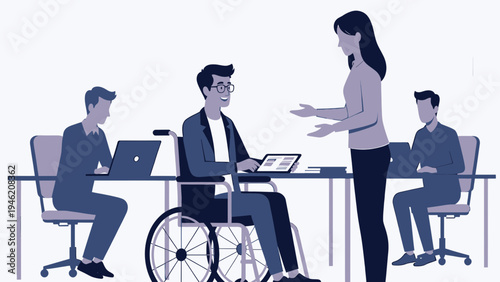 Inclusive Meeting With Disabled Employee vector illustration