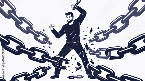 Man Breaking Free From Chains vector illustration