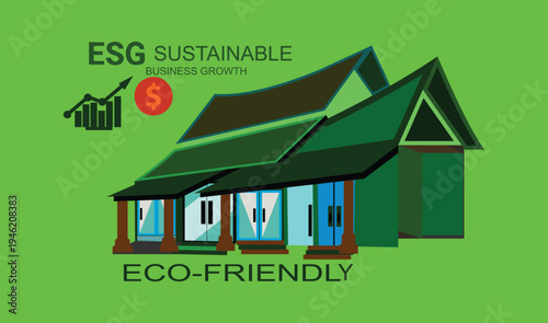 ESG Sustainable Business Growth Concept with Green Corporate Building and Financial Chart