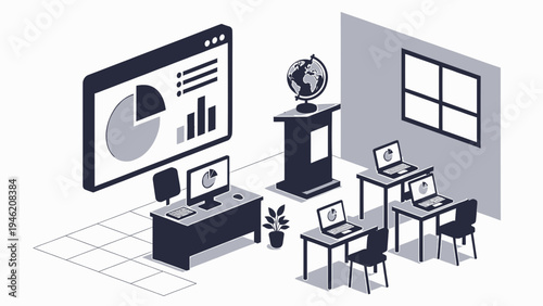 Modern Classroom Isometric Vector Illustration vector illustration