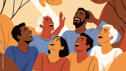 Diverse Group Laughing Together Happy People vector illustration