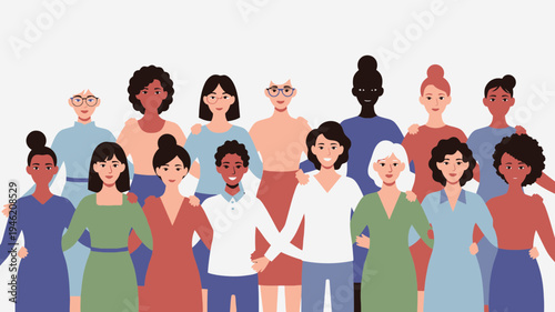 Diverse Group of Women Standing Together vector illustration