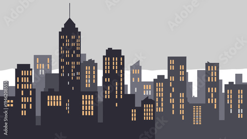 Vector Cityscape Silhouette with Lit Windows vector illustration