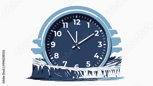 Frozen Time Clock Surrounded by Ice vector illustration
