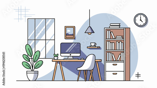 Modern Home Office Desk Setup Vector vector illustration