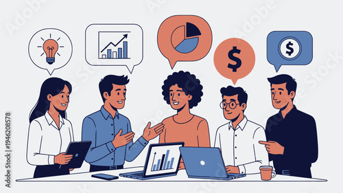Creative Business Team Brainstorming Ideas vector illustration