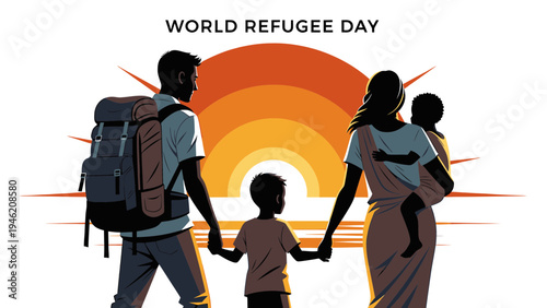 World Refugee Day Graphic with Family vector illustration