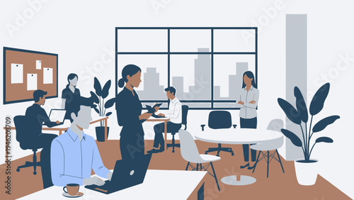 Office Team Working Together on Projects vector illustration