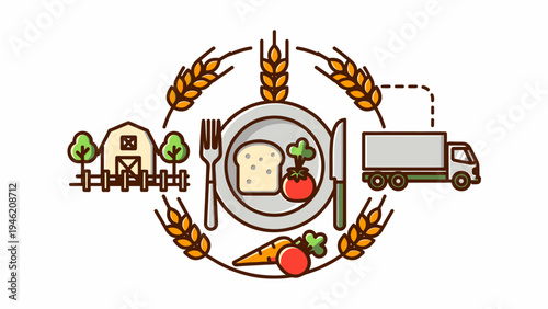 Farm to Table Food Delivery Circle Design vector illustration