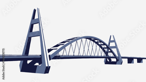 Stylized Blue Arch Bridge Against White Background vector illustration