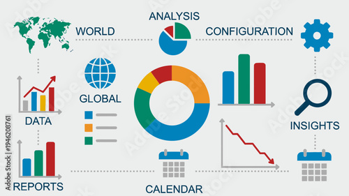 Data Analysis and Global Configuration Graphic vector illustration