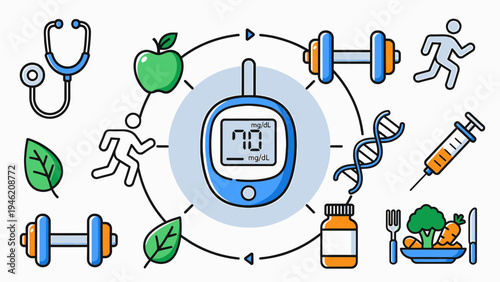Managing Diabetes with Healthy Lifestyle Choices vector illustration