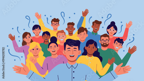 Diverse Group of People with Raised Hands vector illustration