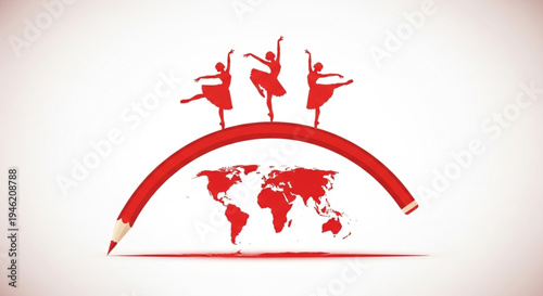 International Dance Day The World of Performing Arts and Education Illustrated by Ballet Dancers on a Pencil Arc Over a Global Map