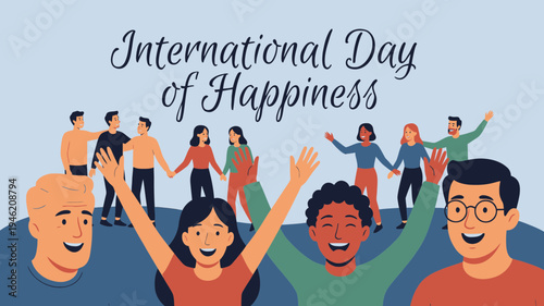 International Day of Happiness Greeting Card vector illustration