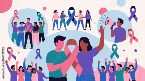 Awareness Ribbons and Community Support vector illustration