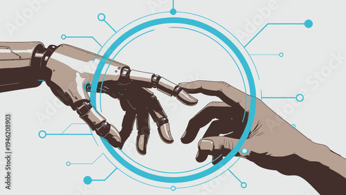 Human and Robot Hand Touching vector illustration