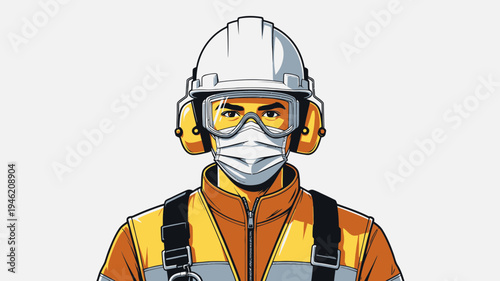 Worker Wearing Safety Gear vector illustration