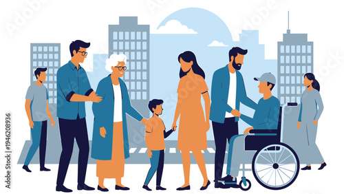 Diverse Group of People in a City Environment vector illustration