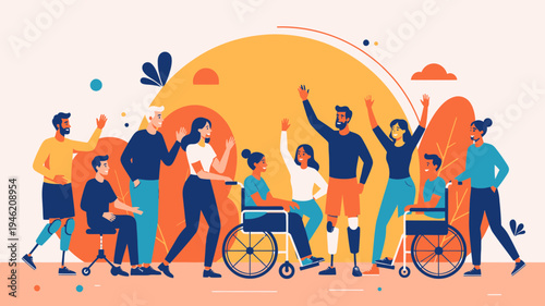 Inclusive Community with People of Different Abilities vector illustration