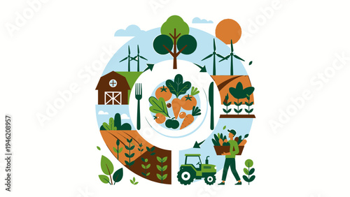 Sustainable Food Production Cycle vector illustration